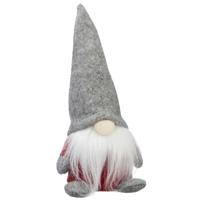 Decoratie gnome/dwerg - grijs/rood - 18 cm - pluche - kerst decoratie pop/knuffel