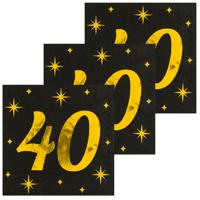 Verjaardag feest servetten - leeftijd 40 jaar - 48x stuks - zwart/goud - sterren - 33 x 33 cm