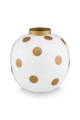 Pip Studio Metalen Vaas Stippen Wit Goud 23cm