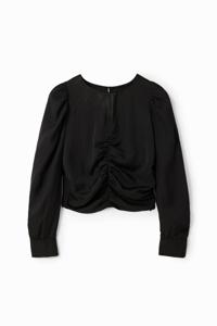 Jacquard blouse met plooitjes - BLACK - M