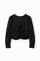 Jacquard blouse met plooitjes - BLACK - M