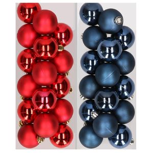 32x stuks kunststof kerstballen mix van rood en donkerblauw 4 cm