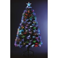 Fiber kerstboom/kunst kerstboom - met gekleurde verlichting - 90 cm