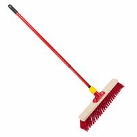 Houten harde straatbezem/buitenbezem rood elaston 40 cm met metalen telescoopsteel rood 80 - 130 cm