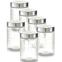 Zeller keuken voorraadpotten / bewaarpotten - 8x - 1200 ml - geruit glas - 11 x 17 cm