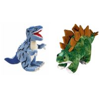 Setje van 2x knuffel dinosaurussen t-rex en Stegosaurus