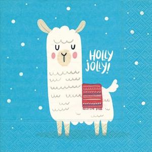 Paperdesign Kerstservetten - 20x - alpaca/lama - blauw - 33 x 33 cm - 3 laags