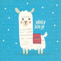 Paperdesign Kerstservetten - 20x - alpaca/lama - blauw - 33 x 33 cm - 3 laags - thumbnail