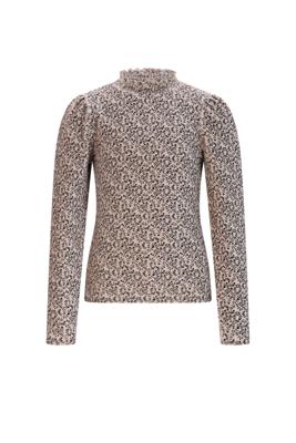 NoNo winter jersey t-shirt meisjes - ivoor - Koss - AOP, rib