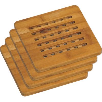 Pannen onderzetter van bamboe - 4x - 19 x 19 cm - Vierkant - Houten onderzetters