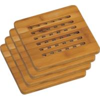 Pannen onderzetter van bamboe - 4x - 19 x 19 cm - Vierkant - Houten onderzetters