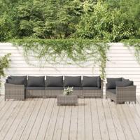9-delige Loungeset met kussens poly rattan grijs