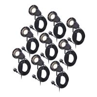Set van 9 Sydney LED prikspots - Dimbaar - Kantelbaar - GU10 - 4000K neutraal wit - 5 Watt 400 lumen - IP65 waterdicht - 1,5 meter netsnoer incl. eurostekker - Zwart