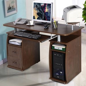 Computertafel Bureau Kantoortafel Werktafel PC-Tafel met Toetsenbordlade Laden Printerplank 120 x 55 x 85cm - Zwart/Wit/Bruin