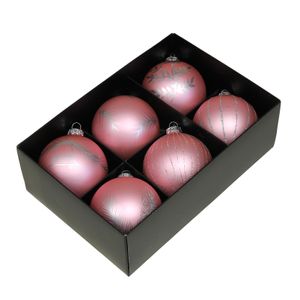 Othmar Decorations kerstballen - gedecoreerd - 6x - 8 cm - roze   -