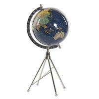 Decoratie wereldbol/globe donkerblauw op metalen voet 18 x 38 cm   - - thumbnail