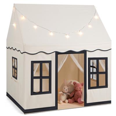 Speeltent voor Kinderen met Sterlichtslingers Wasbaar Koraalfluwelen Tapijt 3-4 Kinderen 121 x 101 x 137 cm Beige