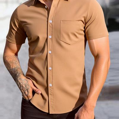 Bon&Bon Men's Short Sleeve Button Up Shirt - Black Business Regular Fit Orange / XL