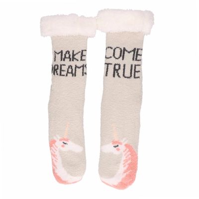 Grijze Dames Huissokken/slofsokken Eenhoorns - Huissokken