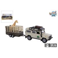 Kids Globe Traffic Land Rover Defender met giraftrailer