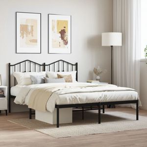 Bedframe met hoofdbord metaal zwart 140x200 cm