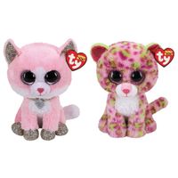 Ty - Knuffel - Beanie Buddy - Fiona Pink Cat & Lainey Leopard