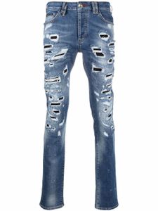 Philipp Plein jean droit à effet usé - Bleu