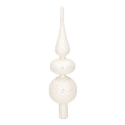 Zilveren glazen swirl kerstboom piek 32 cm met glitter kralen