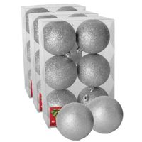 18x stuks kerstballen zilver glitters kunststof 4 cm - thumbnail