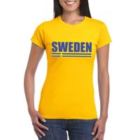 Zweden supporters kleding t-shirt - voor dames - geel - met vlag kleuren print - korte mouwen