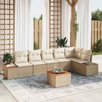 7-delige tuinset met kussens Beige Poly Rattan Acacia