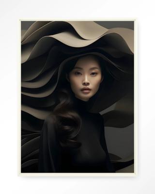 Urban Cotton Wandkleed 'Dark Flow' 110 x 145cm in Floating Frame - off white
