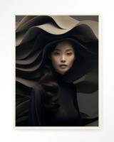 Urban Cotton Wandkleed 'Dark Flow' 110 x 145cm in Floating Frame - off white