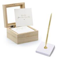 Gastenboek/huwelijksadvies box met luxe pen in houder - Bruiloft - wit/goud - 10 x 6 cm - thumbnail