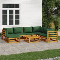 8-delige Loungeset met groene kussens massief hout