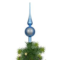 Decoris kerstboom piek - gedecoreerd - blauw - mat - glas - H31 cm - kerstboompiek - thumbnail