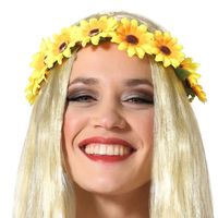 Verkleed haarband met bloemen - geel - meisjes/dames - Hippie/Flower Power - thumbnail