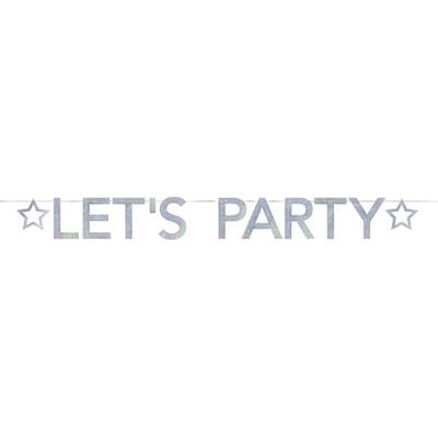 Slinger Lets party - 205 cm - holografisch - feestslinger - letterslinger - verjaardag versiering