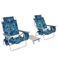 Set van 1 Tafel en 2 Strandstoelen Ligstoelen voor Buiten met Oprolbare Campingtafel 5-Standen Klapstoelen en Aluminium Tafel