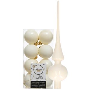 Set van 16x stuks kunststof kerstballen 4 cm en glazen piek wol wit