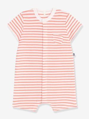 Baby sweater met korte pijpen van gestreepte badstof van PETIT BATEAU abrikoos