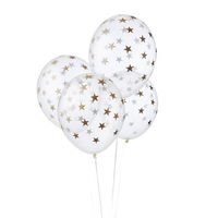 6 Transparante Ballonnen met Sterren print Goud