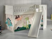 Bed SCOTY met glijbaan 90x200 cm witte pijnboom tent dinosaurus - thumbnail