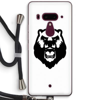 Angry Bear (white): HTC U12+ Transparant Hoesje met koord