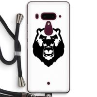 Angry Bear (white): HTC U12+ Transparant Hoesje met koord