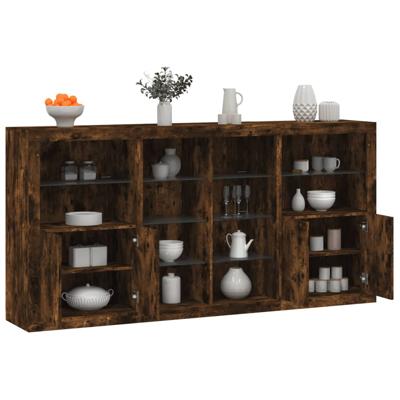 Dressoir met LED-verlichting 202x37x100 cm gerookt eikenkleurig