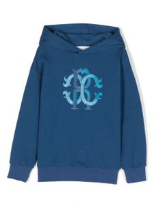 Roberto Cavalli Junior hoodie à logo brodé - Bleu