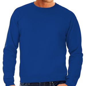 Blauwe sweater / sweatshirt trui met raglan mouwen en ronde hals voor heren