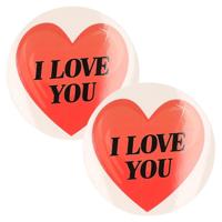 Cadeausticker - 2x - rond - I Love You hart - 9 cm - transparant - sticker