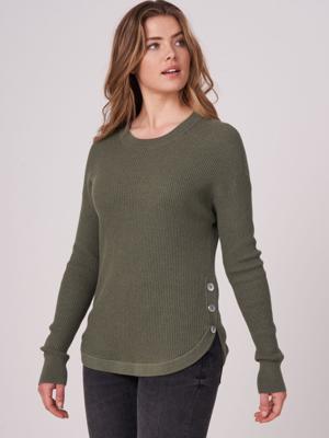 Geribde trui met ronde zoom van katoen-cashmere-melange